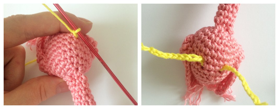 Blog-Inhaltsbild für 'Schnullerkette Flamingo Esra, kostenlose Häkelanleitung'